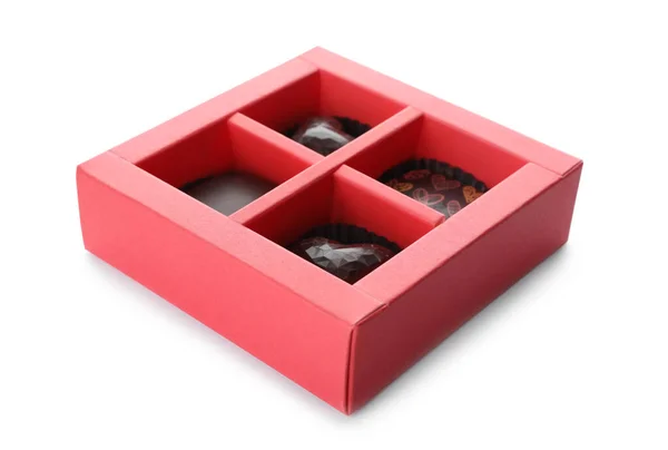 Box Tasty Chocolate Candies Isolated White — Stock Photo, Image