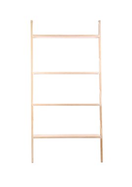 Boş ahşap raf ünitesi beyaz üzerine izole