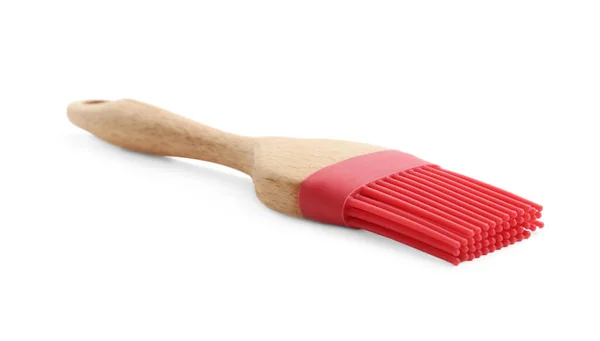 Red Silicone Brush Wooden Handle Isolated White Cooking Utensil — Stock Photo, Image