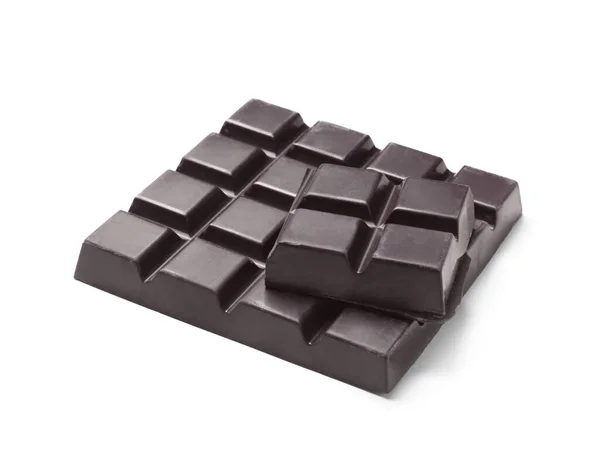 Кусочки Вкусного Тёмного Шоколада Изолированного Белом — стоковое фото
