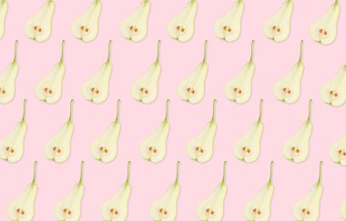 Açık pembe arka planda armut desenleri