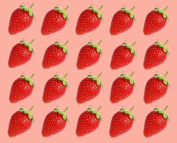 Muster Von Erdbeeren Auf Blassrosa Hintergrund — Stockfoto