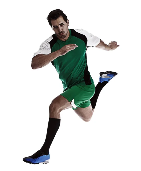 Young Man Playing Football White Background — Stock Photo, Image