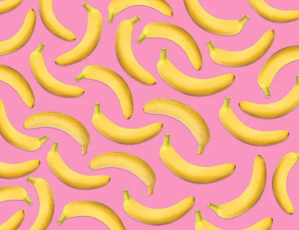 Pattern of fresh bananas on pink background