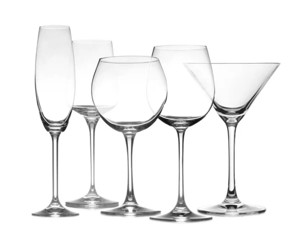 Set Bicchieri Vuoti Sfondo Bianco — Foto Stock