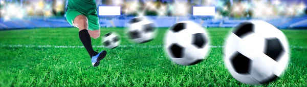 Man Playing Football Stadium Closeup Banner Design — Stock Photo, Image