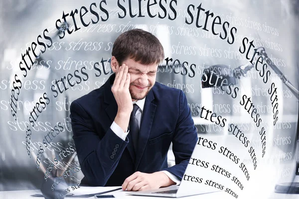 Young Man Suffering Depression Words Stress Office — Stock Photo, Image