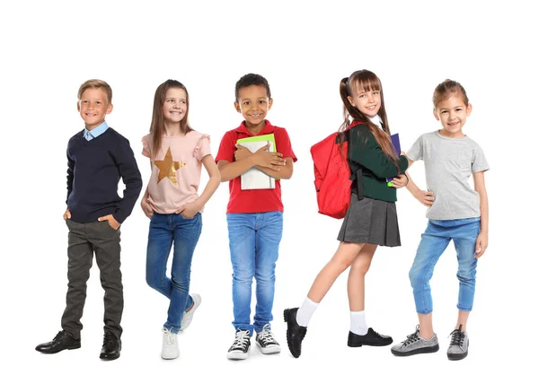 Groep Van Schattige Schoolkinderen Witte Achtergrond — Stockfoto