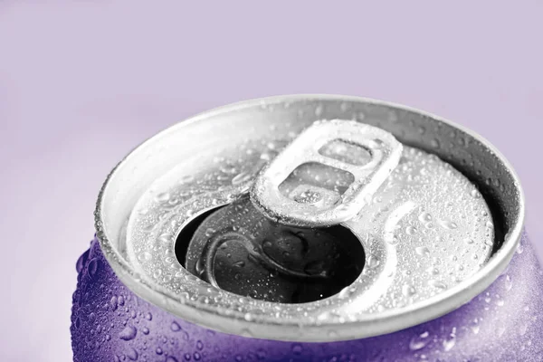 Open Aluminum Can Light Background Closeup — Stock Photo, Image