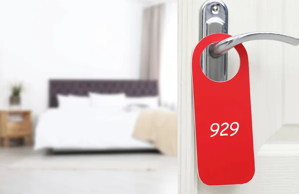 Öppen Dörr Med Skylt 929 Handtag Hotell Närbild Plats För — Stockfoto