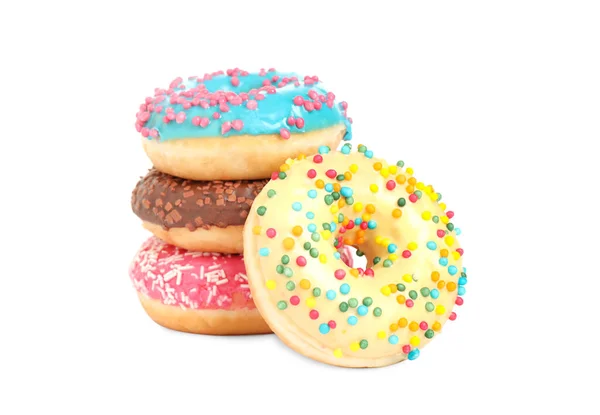 Doce Deliciosos Donuts Envidraçados Fundo Branco — Fotografia de Stock