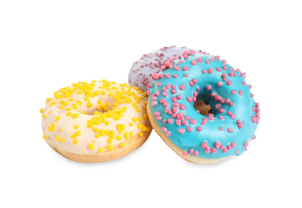 Süße Leckere Glasierte Donuts Auf Weißem Hintergrund — Stockfoto