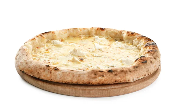 Lahodná Horká Sýrová Pizza Izolovaná Bílé — Stock fotografie
