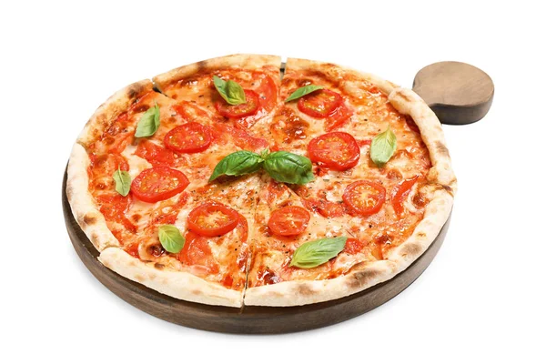 Pyszna Gorąca Pizza Margherita Izolowana Białym — Zdjęcie stockowe