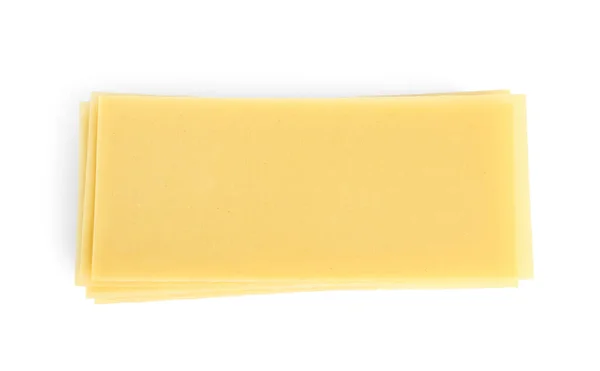 Stapel Von Ungekochten Lasagne Blättern Isoliert Auf Weißem Untergrund Ansicht — Stockfoto