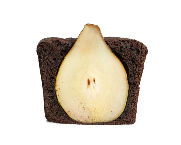 Φέτα Νόστιμο Ψωμί Αχλάδι Απομονώνονται Λευκό Σπιτικό Κέικ — Φωτογραφία Αρχείου