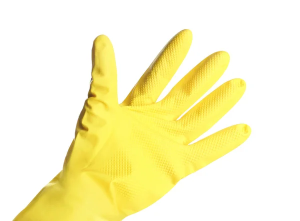 Person Rubber Glove White Background Closeup Hand — Stock Photo, Image