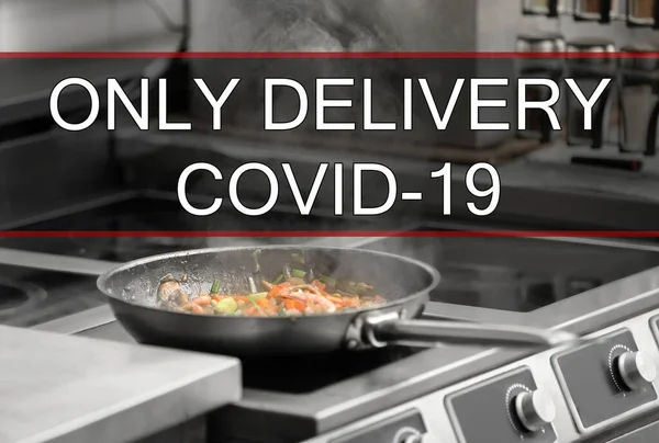 Cooking food on stove in restaurant kitchen. Online delivery service