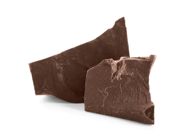 Stücke Dunkler Schokolade Isoliert Auf Weißem Papier — Stockfoto