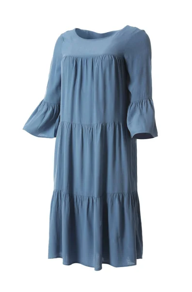 Красива Блакитна Сукня Рюші Білому Тлі — стокове фото
