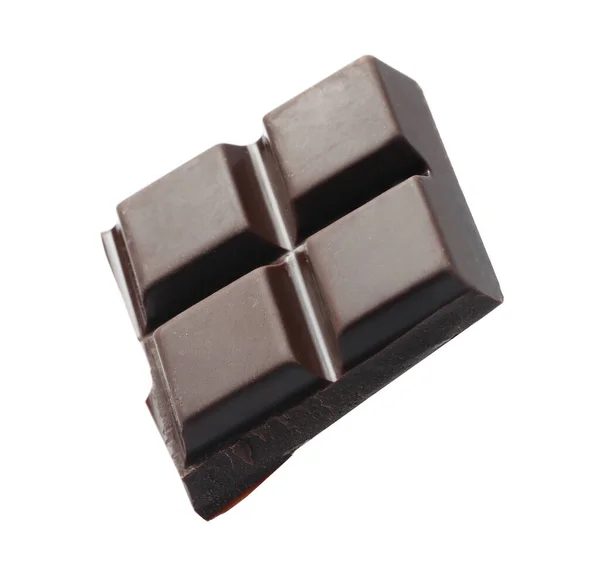 Stuk Heerlijke Pure Chocolade Geïsoleerd Wit — Stockfoto