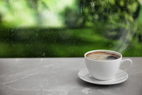 Cup Hot Drink Window Rainy Day — 스톡 사진