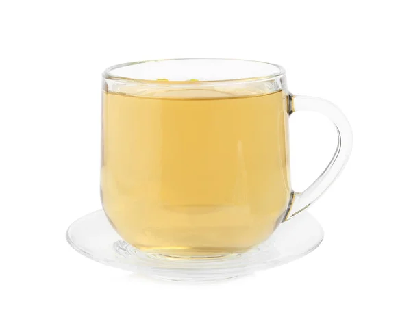 Delicious Chamomile Tea Glass Cup Isolated White — Stock Photo, Image