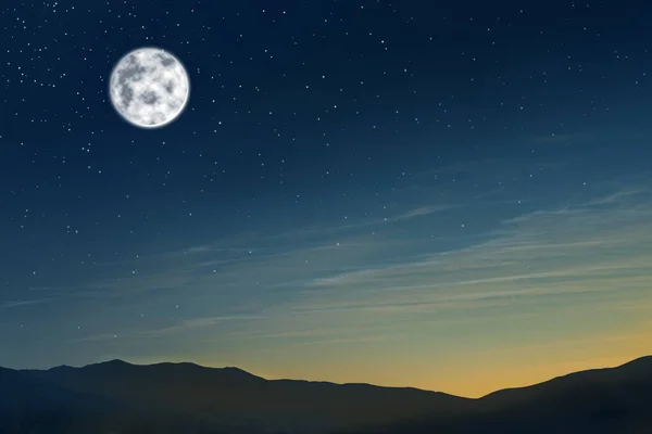 Hermoso Paisaje Con Luna Llena Cielo Nocturno — Foto de Stock