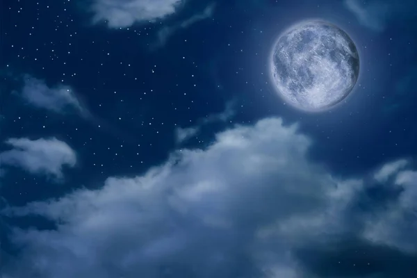 Prachtige Nachthemel Met Volle Maan Wolken — Stockfoto