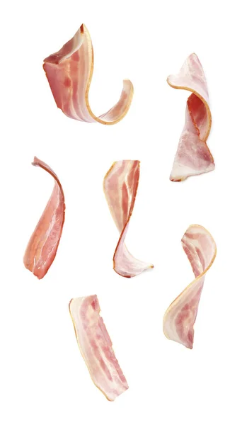 Atur Dengan Irisan Bacon Pada Latar Belakang Putih — Stok Foto