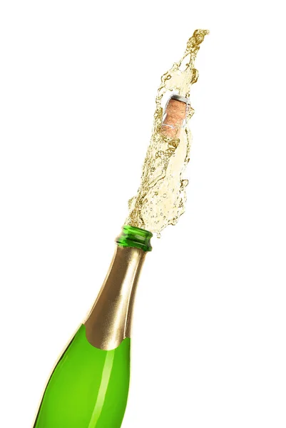 Шампанское Выплескивается Бутылки Белом Фоне — стоковое фото