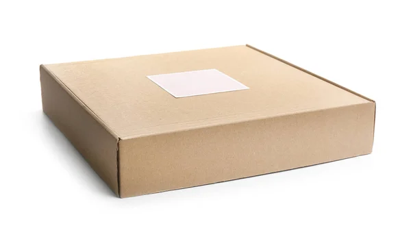 One Closed Cardboard Box Isolated White — Stock Photo, Image