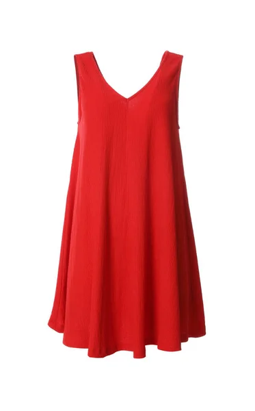 Красивое Короткое Красное Платье Белом Фоне — стоковое фото