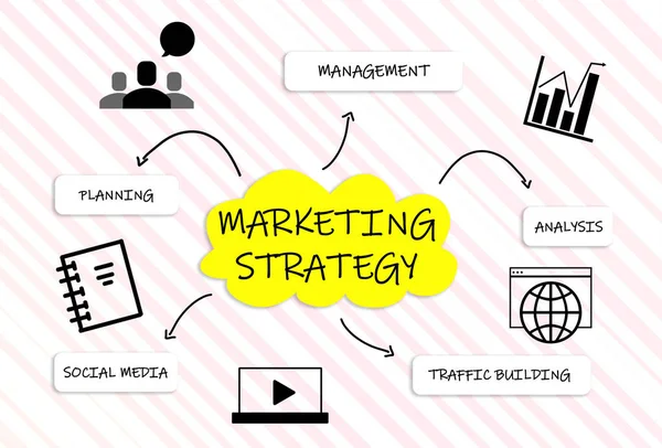 Marketingstrategie Met Illustraties Lichte Achtergrond — Stockfoto