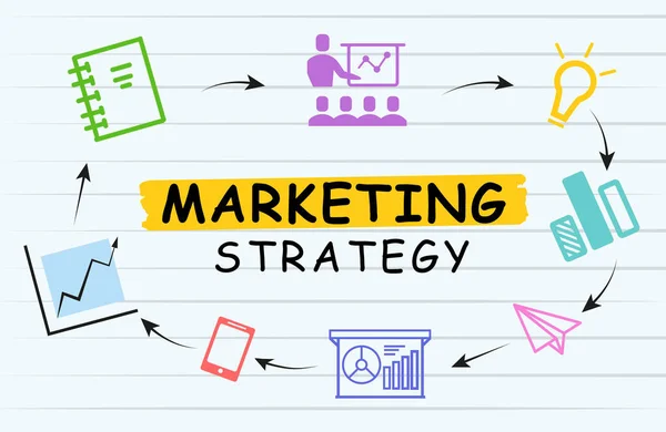Marketingstrategie Met Illustraties Lichte Achtergrond — Stockfoto