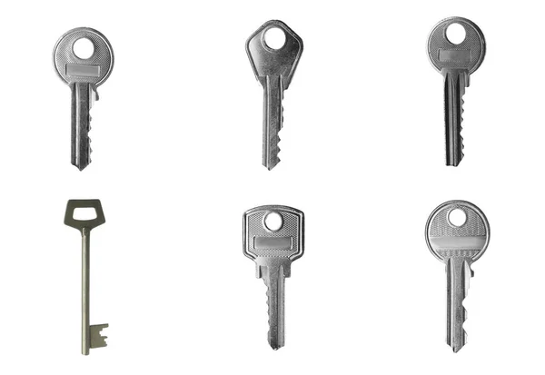 Set Modern Steel Keys White Background — Stock Photo, Image