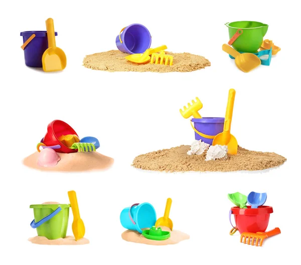 Set Von Verschiedenen Plastik Strandspielzeug Auf Weißem Hintergrund — Stockfoto