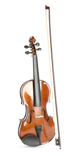 クラシックバイオリンと白を背景に弓 — ストック写真