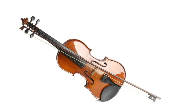 Klassieke Viool Strijkstok Witte Achtergrond Muziekinstrument — Stockfoto