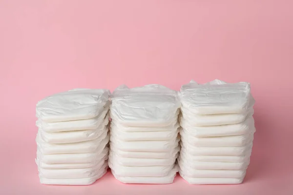 Stacks Baby Diapers Pink Background — Stock Photo, Image