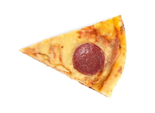 Slice Tasty Pepperoni Pizza Isolated White Top View — Stock Photo, Image