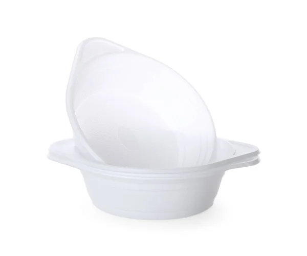 Stos Jednorazowych Plastikowych Misek Izolowanych Biało — Zdjęcie stockowe