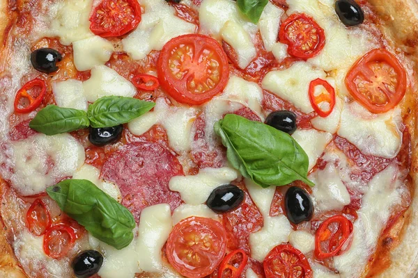 Deliziosa Pizza Diablo Come Sfondo Vista Dall Alto — Foto Stock