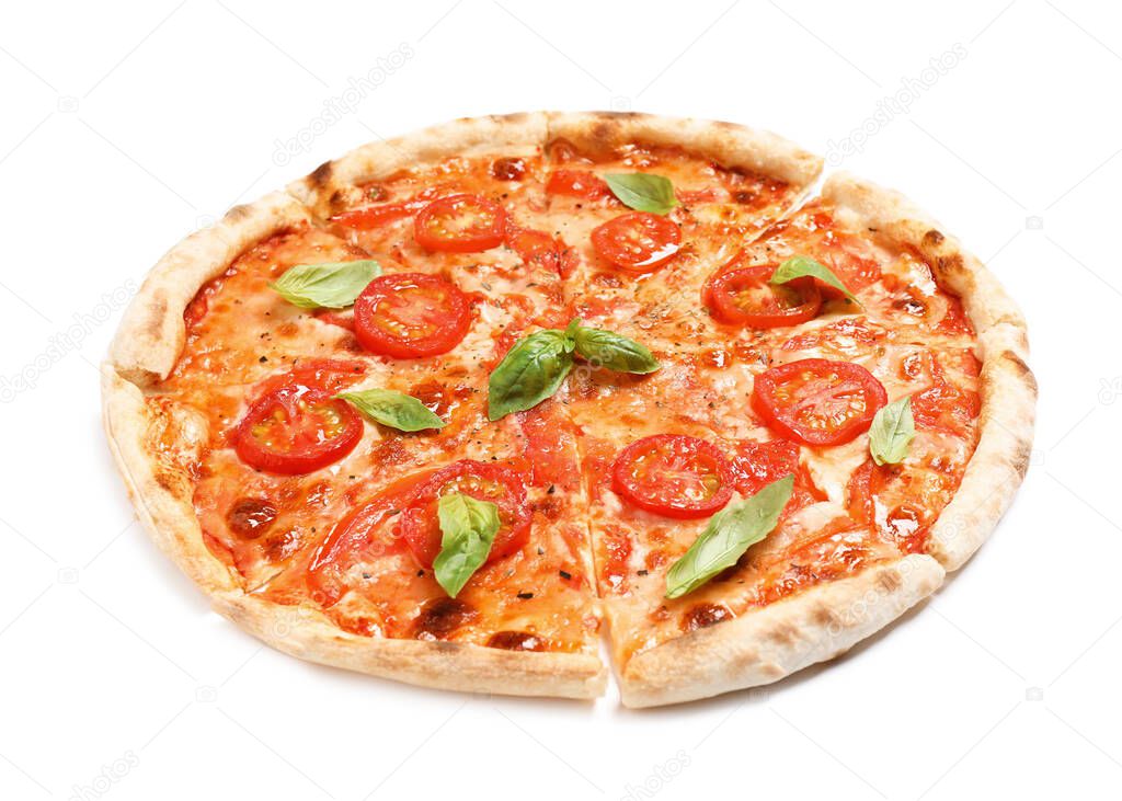 Delicious hot pizza Margherita isolated on white