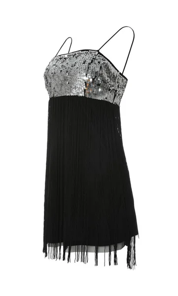 Piękna Krótka Czarna Sukienka Party Paillettes Białym Tle — Zdjęcie stockowe