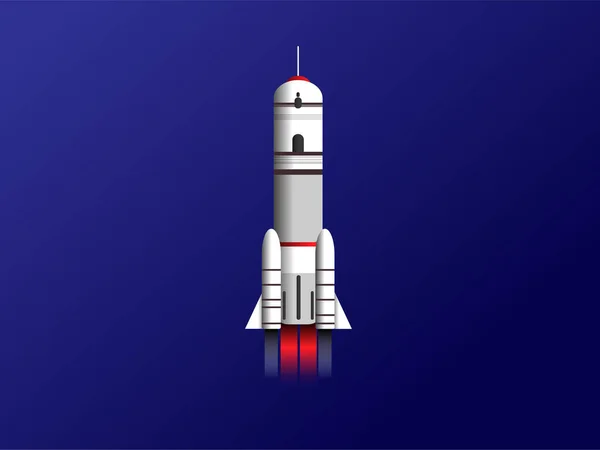 蓝色背景下的现代火箭模型说明 — 图库照片