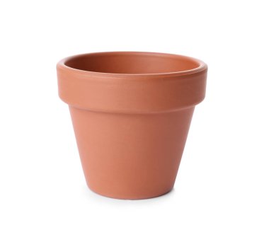 Terracotta saksısı beyaza izole edilmiş.