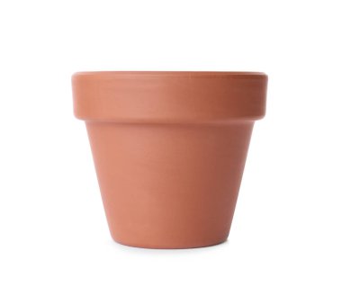 Terracotta saksısı beyaza izole edilmiş.