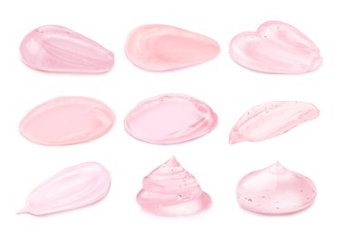 Set with samples of cosmetic gel on white background clipart