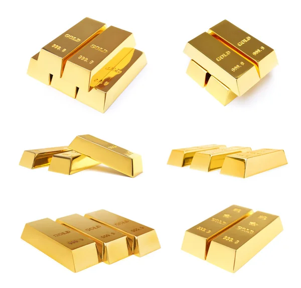 Set Shiny Gold Bars White Background — Stock Photo, Image